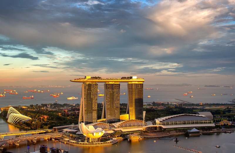 Marina Bay skyline in Singapore at dusk